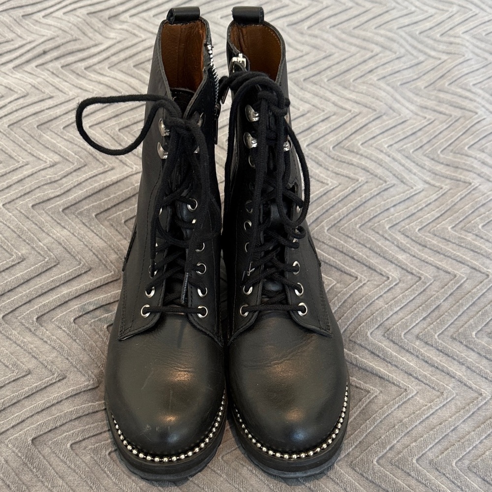 Aqua Black Leather Lace-Up Combat Boots - Picture 2 of 13